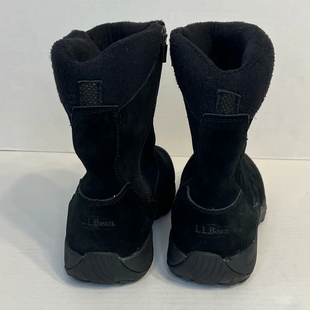 L.L. Bean Womens Suede Side‎ Zip Round Toe Mid Calf Black Winter Boots Sz 11